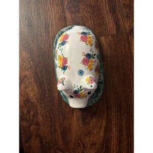Pig Butter Dish Ceramic Floral Pig Covered Butter Dish Paisley and Flowers